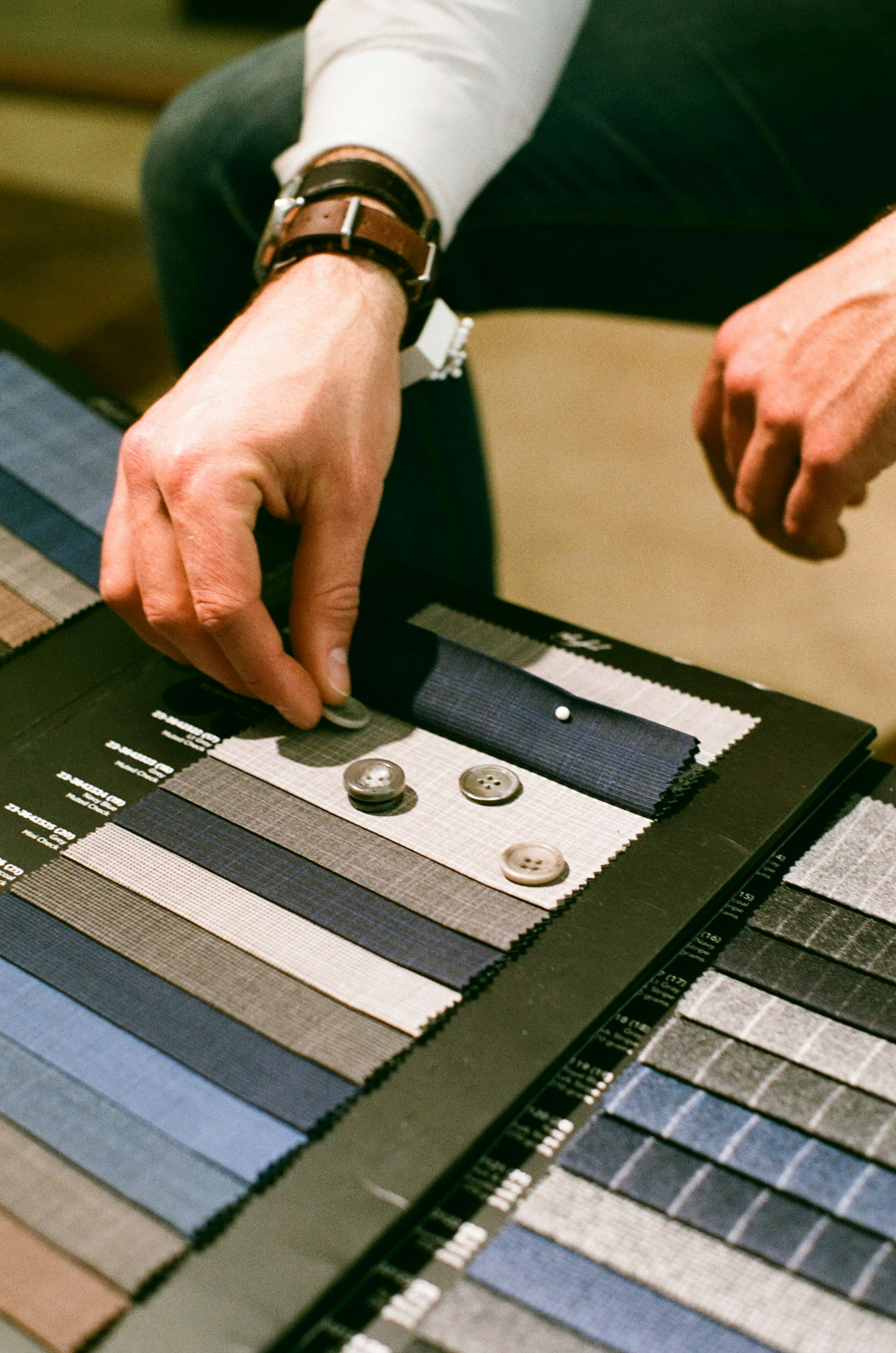Selecting fabric and buttons