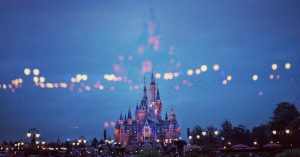 Disneyland's iconic castle at night.