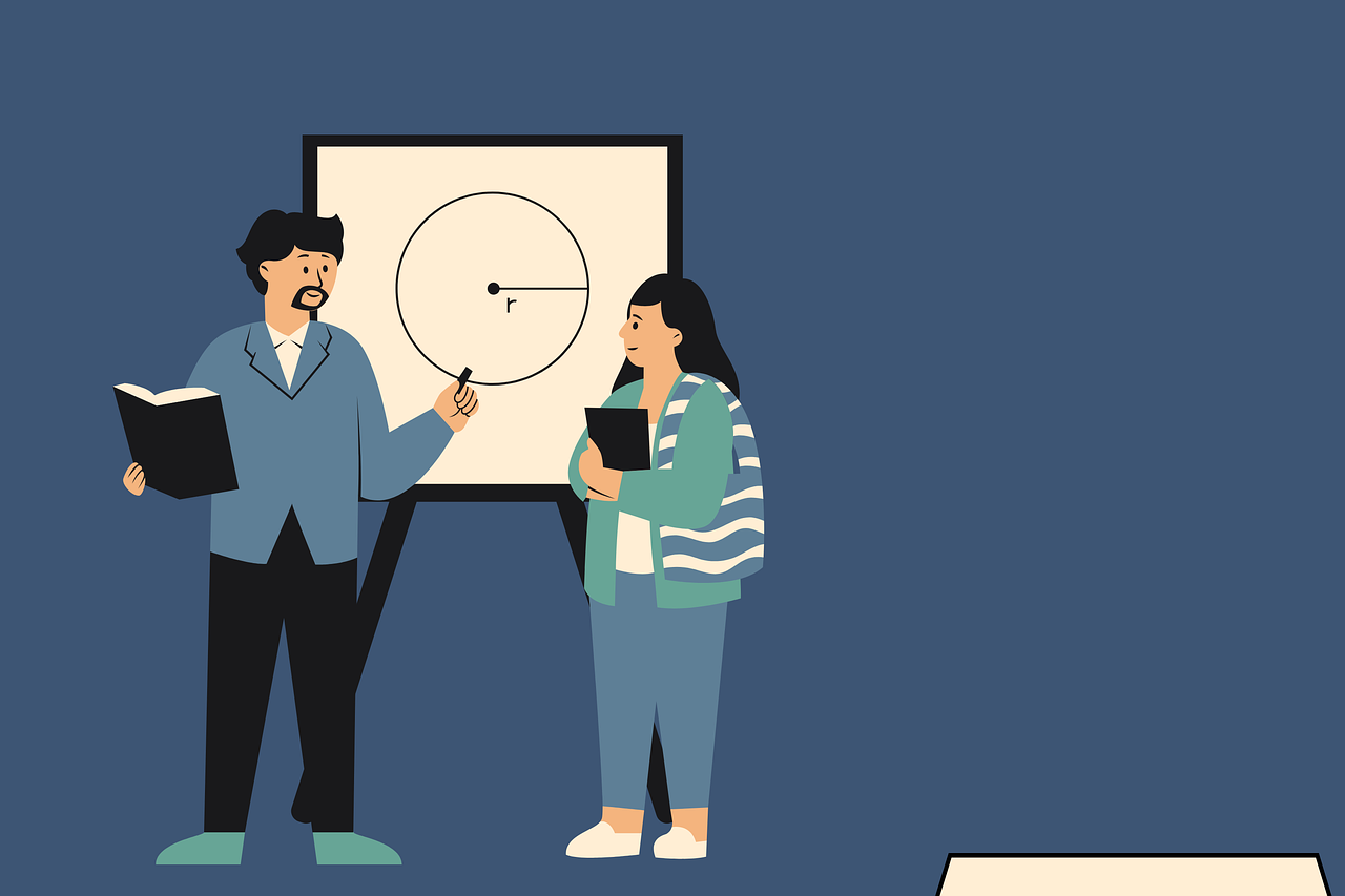 An instructor helps a student