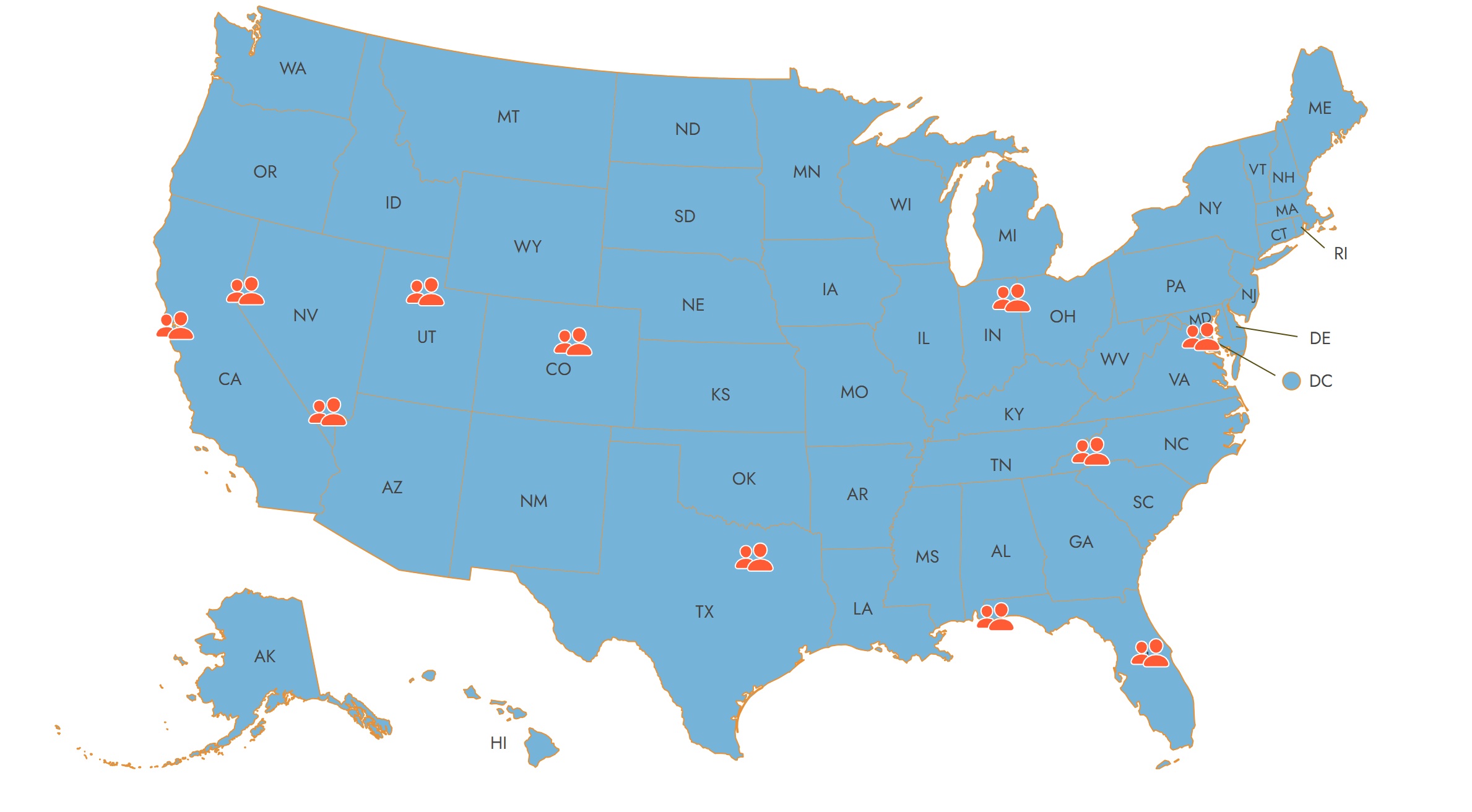A map showing the cities where MyEducator representatives will be attending conferences in 2026.